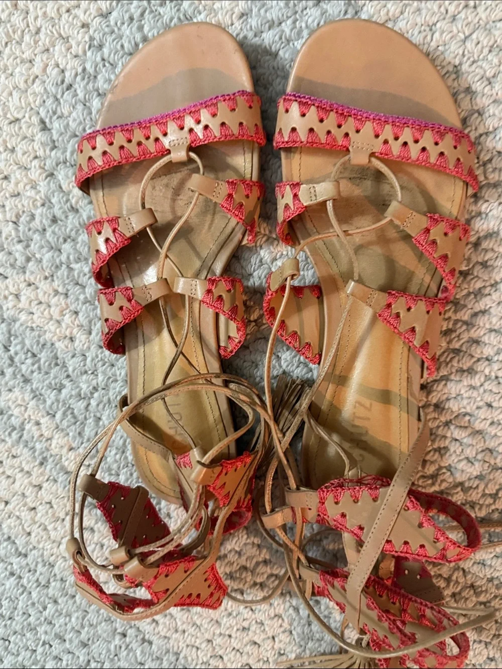 Shultz Tan Lace-Up Gladiator Sandals with Orange Accents - Picture 5 of 5